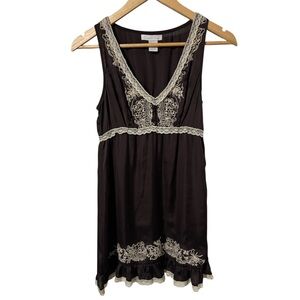 CHARLOTTE RUSSE Y2K Camisole Dress Brown with Lace and Embroidered Accents Small